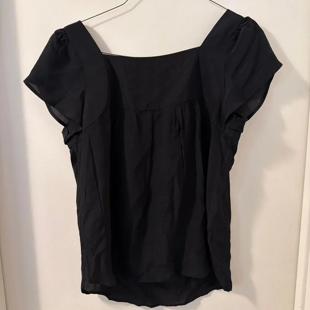 Royal Project Vintage Silk Flutter Sleeve with rouching Black Blouse sz M